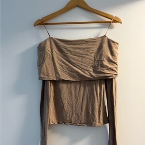 Babaton Taupe Off-Shoulder Top